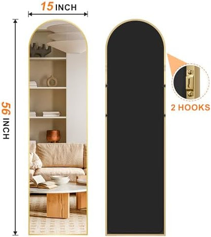 Arched Full Length Mirror, 56"x15" Standing Body Mirror for Wall, Gold