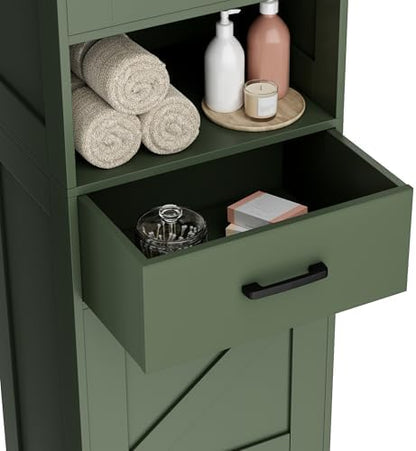Homhedy 67" H Tall Bathroom Storage Cabinet with Barn Doors and Drawer