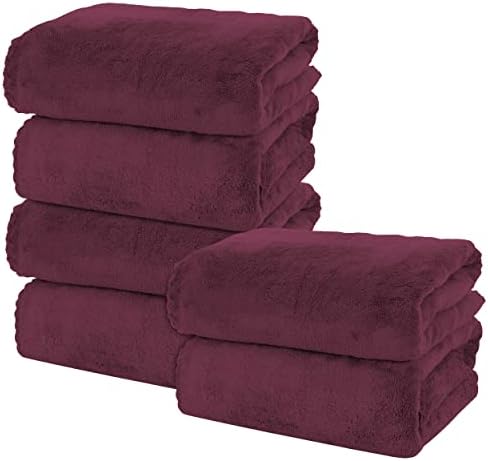 MOONQUEEN 6 Pack Premium Bath Towel Set - Quick Drying - Microfiber Coral Velvet Highly Absorbent Towels - Multipurpose Use as Bath Fitness, Bathroom, Shower, Sports, Yoga Towel (Burgundy)