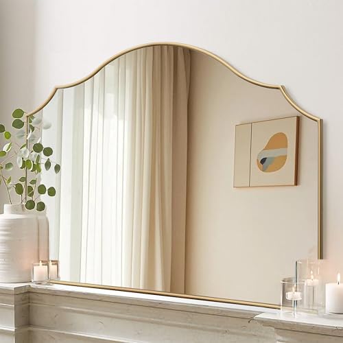 Besdomus Gold Scalloped Wall Mirror: 40"x29" Large Wooden Bathroom Mirror