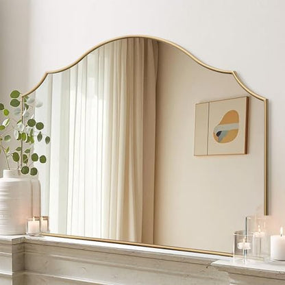 Besdomus Gold Scalloped Wall Mirror: 40"x29" Large Wooden Bathroom Mirror