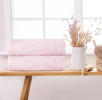 GLAMBURG 100% Cotton 2 Pack Oversized Bath Towel Set 28x55 Inches, Ultra Soft Highly Absorbant Compact Quickdry & Lightweight Large Bath Towels, Ideal for Gym Travel Camp Pool - Pink