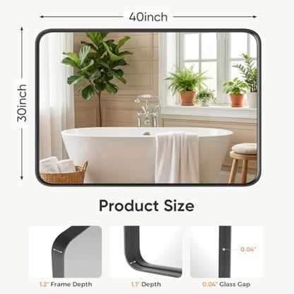 Sweetcrispy Bathroom Wall Mirror, 40x30 Inch Mirror for Over Sink, Black