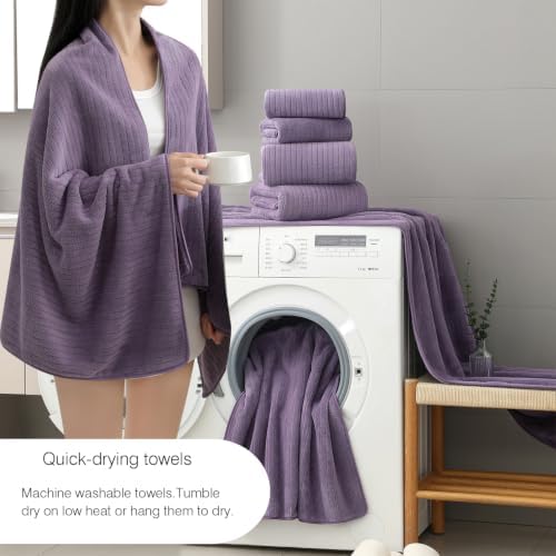 18 Piece Family Bath Towel Set Include 6 Bath Towels,6 Hand Towels and 6 Washcloths Soft Bathroom Towel with Hanging Loops,Highly Absorbent Quick Dry Towels Set for Bathroom,Hotel and Spa-Dark Purple