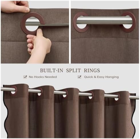 Furlinic Scalloped Shower Curtain No Hook Brown Waterproof W78 x H75 Fabric