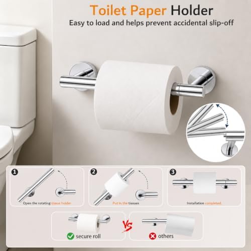 5Piece Polished Chrome Bathroom Hardware Accessories Set, 24" Towel Bar Set