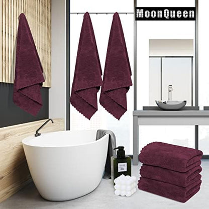 MOONQUEEN 6 Pack Premium Bath Towel Set - Quick Drying - Microfiber Coral Velvet Highly Absorbent Towels - Multipurpose Use as Bath Fitness, Bathroom, Shower, Sports, Yoga Towel (Burgundy)