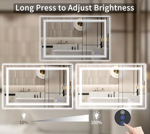 36"x48" LED Bathroom Mirror with Lights, Anti-Fog, Backlit + Front Lit, Shatter-Proof Tempered Glass