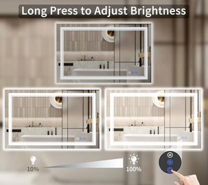 36"x48" LED Bathroom Mirror with Lights, Anti-Fog, Backlit + Front Lit, Shatter-Proof Tempered Glass