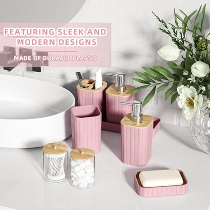 XLHOMO Bathroom Accessories Set - Elegant Pink Bathroom Set, 10PC Bathroom Accessory Set, Toilet Brush, Bathroom Trash Can