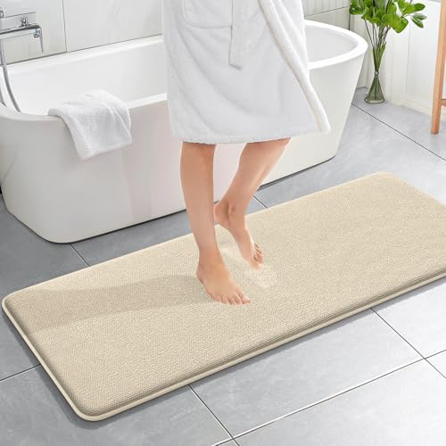 OLANLY Memory Foam Bathroom Runner Rug 59x20, Absorbent Long Bath Mat, Sand
