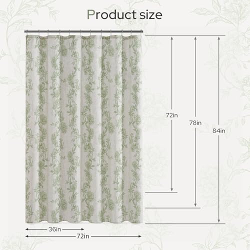 HOMEIDEAS Green Floral Shower Curtain 72x78 Inch