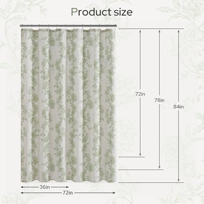 HOMEIDEAS Green Floral Shower Curtain 72x78 Inch