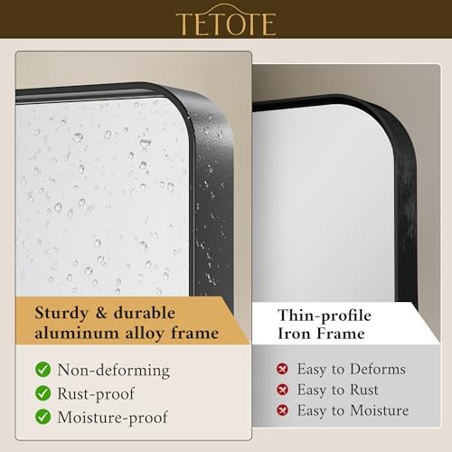 TETOTE Black Framed Bathroom Mirror, 24 x 36 Inch Matte Metal Frame Vanity Mirror, Farmhouse Wall Mounted Rectangle Mirror (Horizontal/Vertical)