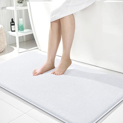 OLANLY Memory Foam Bathroom Runner Rugs 44x24, Absorbent Long Mat, White