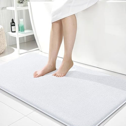 OLANLY Memory Foam Bathroom Runner Rugs 44x24, Absorbent Long Mat, White
