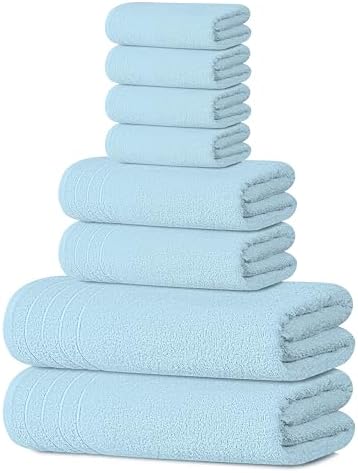 Tens Towels 8 Piece Towel Set, 2 XL Bath, 2 Hand, 4 Washcloth, Sky Blue