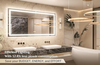 Keonjinn 55x30 Inch LED Bathroom Mirror with Lights, Frontlit & Backlit