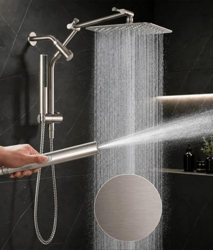 Veken All Metal 10" Luxurious Brushed Nickel Rain Shower Head with Handheld