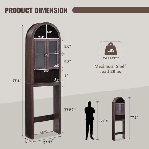 IFGET Arched Over The Toilet Storage Cabinet with Acrylic Doors,Dark Walnut