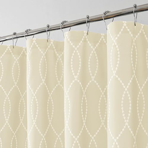 OVZME Light Beige Shower Curtain for Bathroom, Puff Printed Textured Shower Curtain with Tassels, Rustic Geometry Heavy Duty Vintage Country Bathroom Curtain, Water Resistant Fabric, 72Wx72L Inches