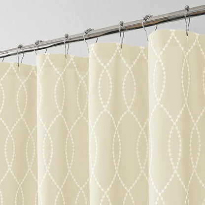OVZME Light Beige Shower Curtain for Bathroom, Puff Printed Textured Shower Curtain with Tassels, Rustic Geometry Heavy Duty Vintage Country Bathroom Curtain, Water Resistant Fabric, 72Wx72L Inches