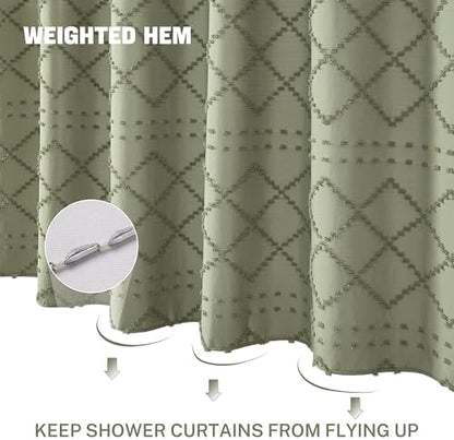 Siiluminisoy Extra Long Boho Shower Curtain with Tassels 72 x 90, Green