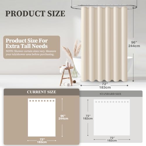BTTN Extra Long Linen Textured Fabric Shower Curtain, 72x96, Beige/Cream