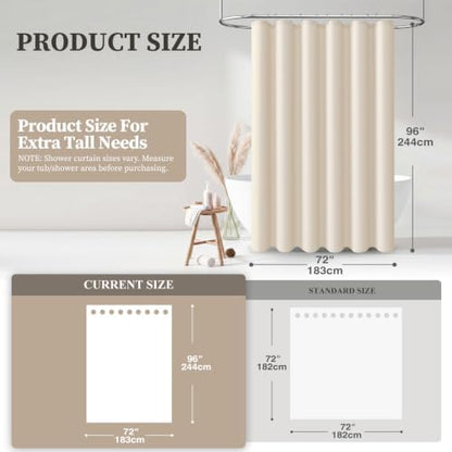 BTTN Extra Long Linen Textured Fabric Shower Curtain, 72x96, Beige/Cream