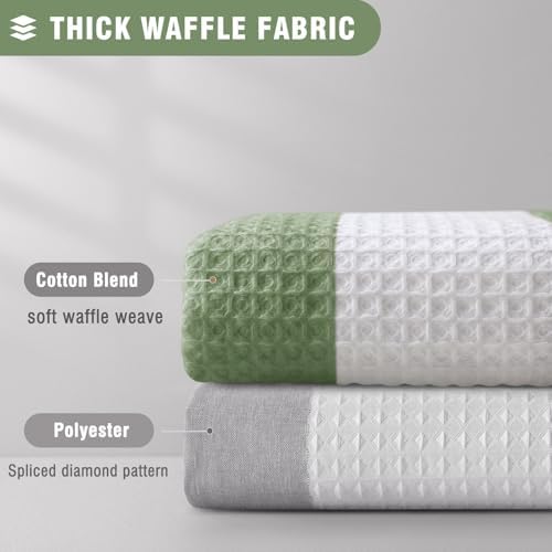 Waffle Weave Shower Curtain Heavyweight Cotton Fabric Sage Green 72Wx72L