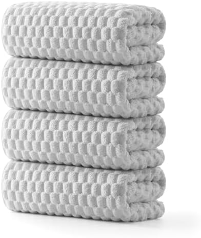 REDKISS 4 Pack Gray Microfiber Bath Towels - Extra Large Waffle Towels Set for Bathroom, Super Absorbent Towel Set of 4 Lagre, Quick Dry Bathroom Towel for Spa, Gym,Travel, Lint Free, Ultra Soft