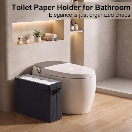 Cupic Cupid Bathroom Toilet Paper Storage - Toilet Paper Baskets with Lid Holds 9-12 Rolls, Extra Covered Slim Tissue Holder Cabinet, Narrow Container Bin Organizer Box Black