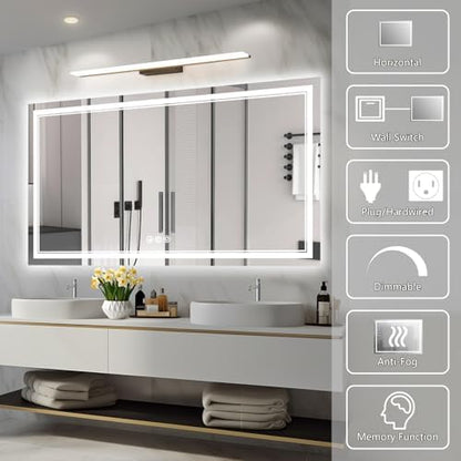 Ratsamee 55"x30" LED Bathroom Mirror with Lights, Backlit + Front Lit