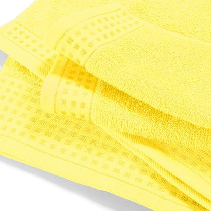 GLAMBURG Ultra Soft 3 Pack Cotton Towel Set, Contains a Bath Towel 28x55 inch, a Hand Towel 16x24 inch & a Wash Coth 12x12 inch, Ideal Everyday use, Compact & Lightweight - Lime Yellow