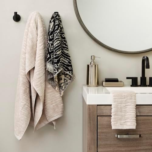SKL Home CloudSoft/Nador Bath Towel Set-6pc, 100% Cotton, Oatmeal/Black