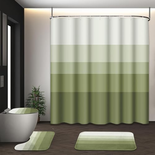 Bathroom Sets with Shower Curtain and Rugs, 4 Pcs, Ombre Striped