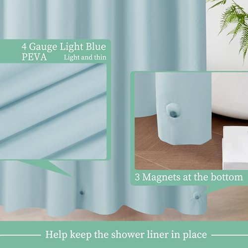 Mrs Awesome Light Blue Shower Curtain Liner with 3 Magnets, 72x72