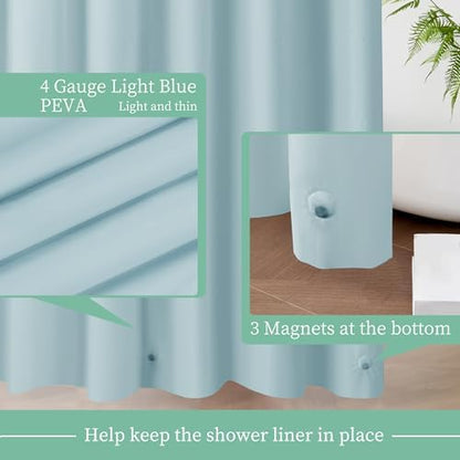 Mrs Awesome Light Blue Shower Curtain Liner with 3 Magnets, 72x72