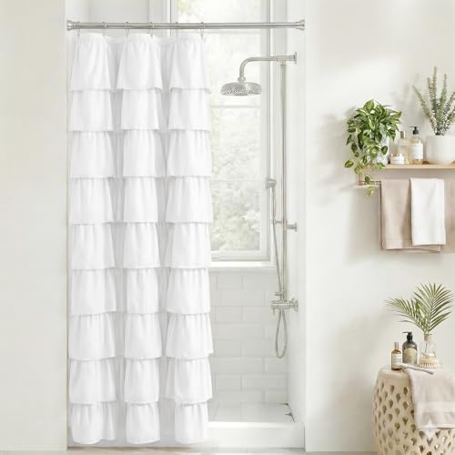 Seasonwood Small White Ruffle Shower Curtain, 36" x 72"