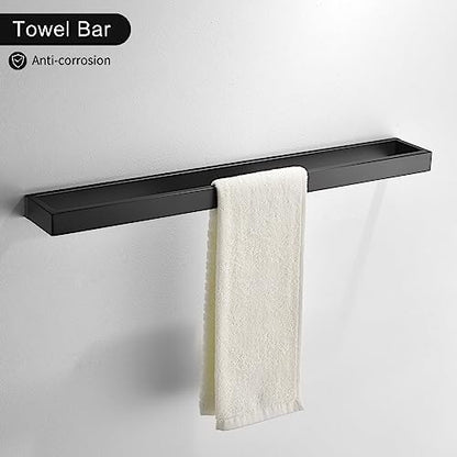 Black Towel Bar Set, 4-Pieces Bathroom Hardware Set Modern Bathroom Towel Holder Set SUS304 Stainless Steel Wall Mounted Towel Rack Set,23.6 Inch