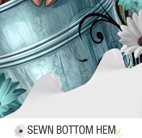 Funny Highland Cow Shower Curtain for Bathroom Decor, Teal Farm Teal Daisy Floral Flowers and Butterfly on Country Wooden Farmhouse Bath Curtain Country Animal Flower Waterproof 12 Hooks 47X64in