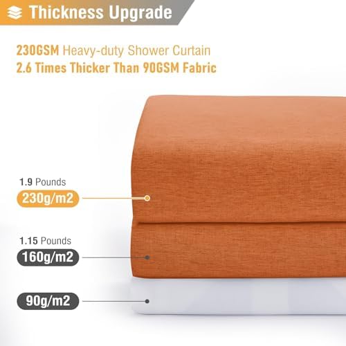 BTTN 60x72 Linen Textured Waterproof Fabric Shower Curtain, Burant Orange