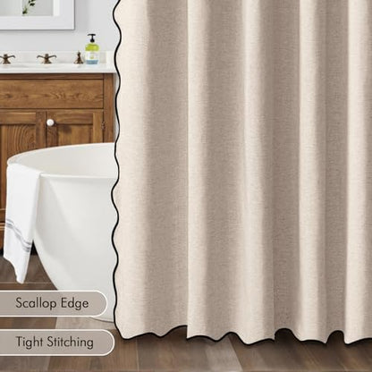 MIULEE 72"x90" Extra Long Scalloped Linen Shower Curtain Beige