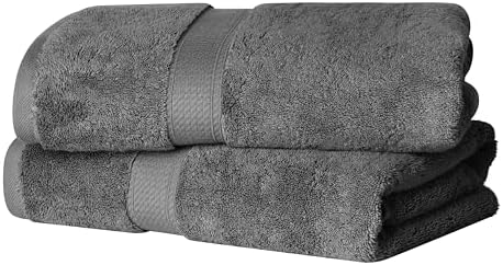 SUPERIOR Egyptian Cotton Plush & Absorbent, Bath Towel Set of 2, Charcoal