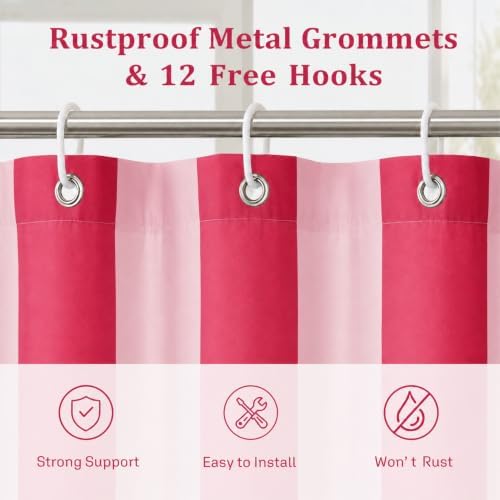 Ohocut Vertical Striped Shower Curtain, Cute Retro Vintage Stripe Farmhouse Bathroom Shower Curtain, Waterproof Polyester Fabric Modern Shower Curtain for Bathroom 72x72 Inches (Double Pink)