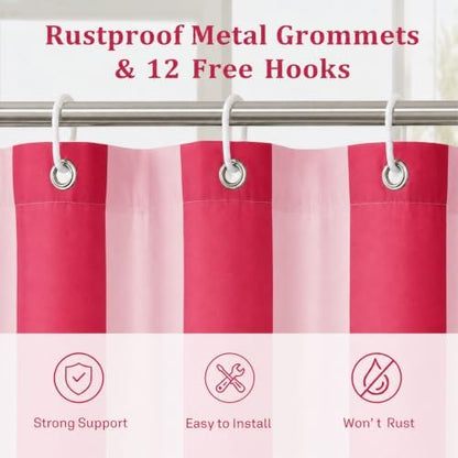 Ohocut Vertical Striped Shower Curtain, Cute Retro Vintage Stripe Farmhouse Bathroom Shower Curtain, Waterproof Polyester Fabric Modern Shower Curtain for Bathroom 72x72 Inches (Double Pink)