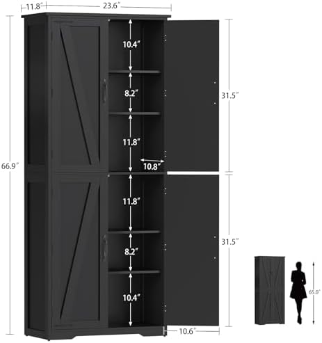 Tall Pantry Cabinet with 4 Doors & 2 Adjustable Shelves, Kitchen Cabinet