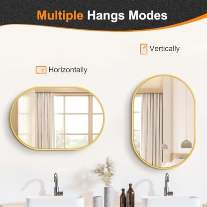 Delma 28x20 Gold Oval Bathroom Mirror for Over Sink, Aluminum Frame