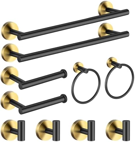 Bathroom Hardware Set 24 Inch, Black Gold Towel Bar Set Including 24" Hand Towel Bars, Toilet Paper Holders, Towel Rings, Robe Towel Hooks