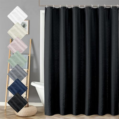 Aiyufeng Moga Black Shower Curtain 84 Inches Long, 3D Embossed Textured Fabric Shower Curtain for Bathroom - Soft Cloth & Hotel Spa Luxury, Machine Washable, 72X84, Black